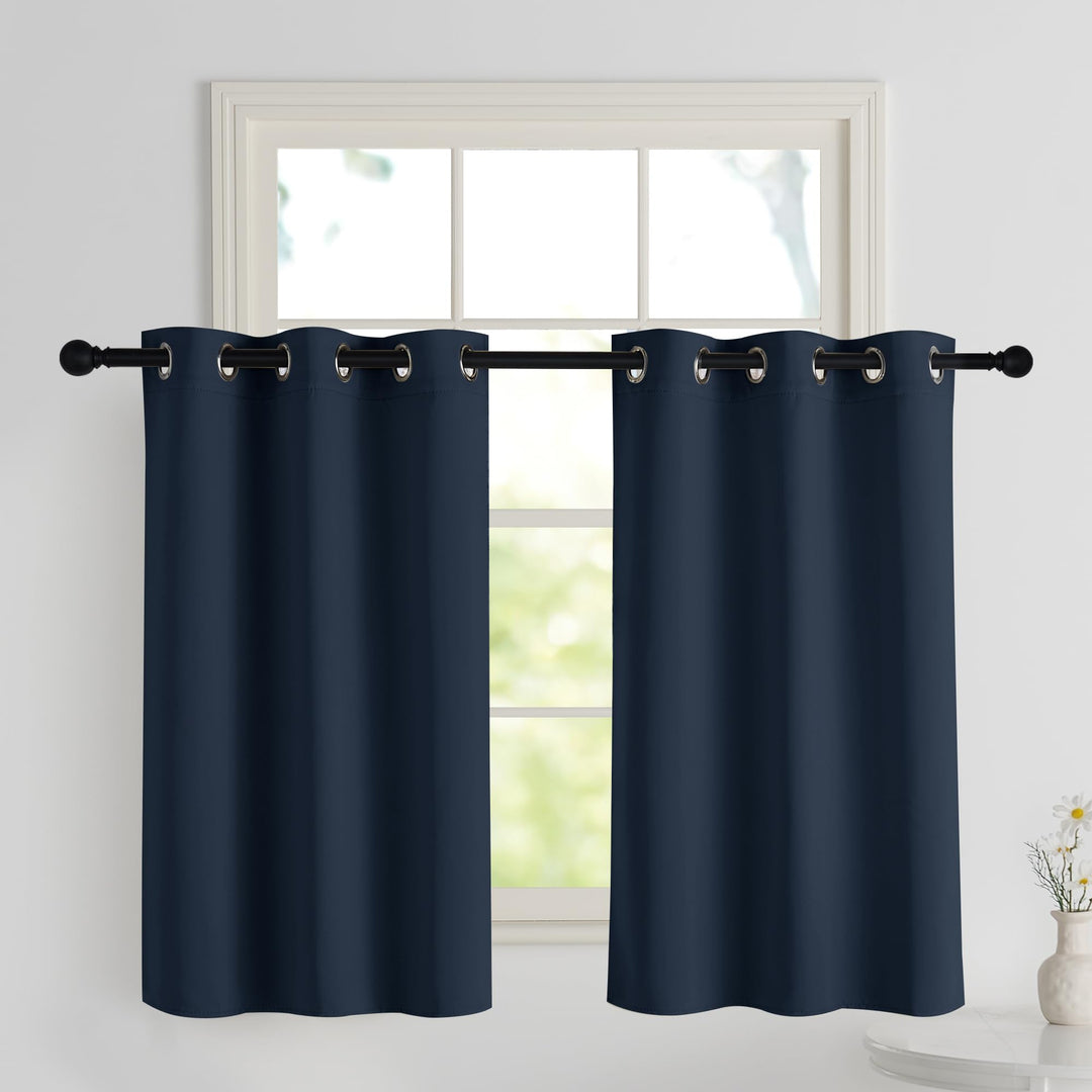 PONY DANCE Scheibengardinen für Kleine Fenster Kurzvorhang Blickdicht H90 x B106 cm (2er Pack) Dunke
