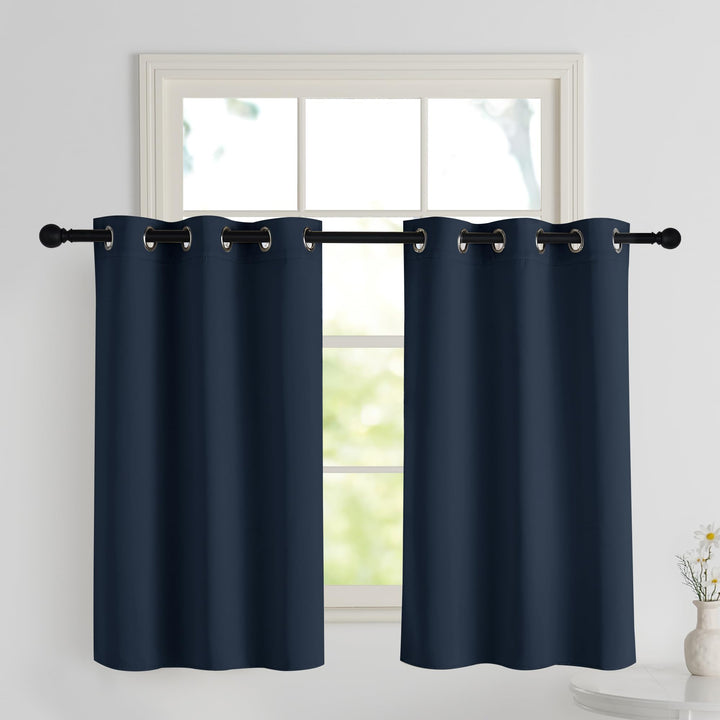 PONY DANCE Scheibengardinen für Kleine Fenster Kurzvorhang Blickdicht H90 x B106 cm (2er Pack) Dunke