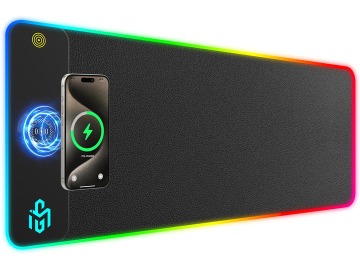 GIM PU-Leder kabelloses Ladekissen RGB Gaming Mauspad 15W, LED Mausmatte 800x300x4MM, 10 Lichtmodi e