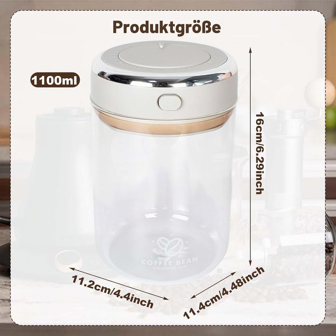 Kaffeedose 1100ml aus Borosilikatglas – Luftdichter Vakuum Kaffeebehälter mit CO₂-Ventil, Aromadose
