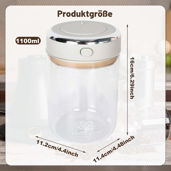 Kaffeedose 1100ml aus Borosilikatglas – Luftdichter Vakuum Kaffeebehälter mit CO₂-Ventil, Aromadose