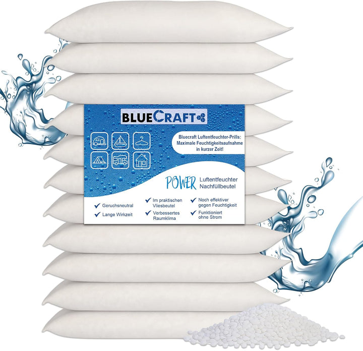 Bluecraft - 10x 1kg Luft-Entfeuchter Granulat Nachfüllpack im Vliesbeutel Raumentfeuchter ohne Strom