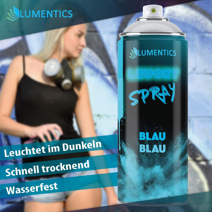 LUMENTICS Leuchtspray Blau-Blau - Farbspray mit Nachleuchteffekt - Leuchtet im Dunkeln - Aus Deutsch