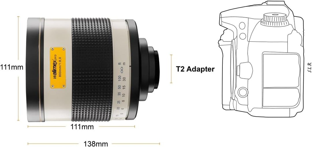 Walimex Pro 800mm 1:8,0 CSC Spiegelobjektiv für Fuji X Objektivbajonett weiss (manueller Fokus, für