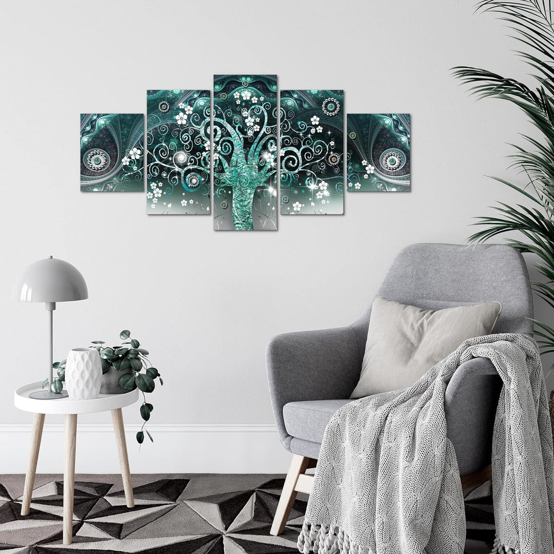 Runa Art Wandbilder Gustav Klimt Baum des Lebens 5 Teilig Bild auf Vlies Leinwand Deko Wohnzimmer Sc