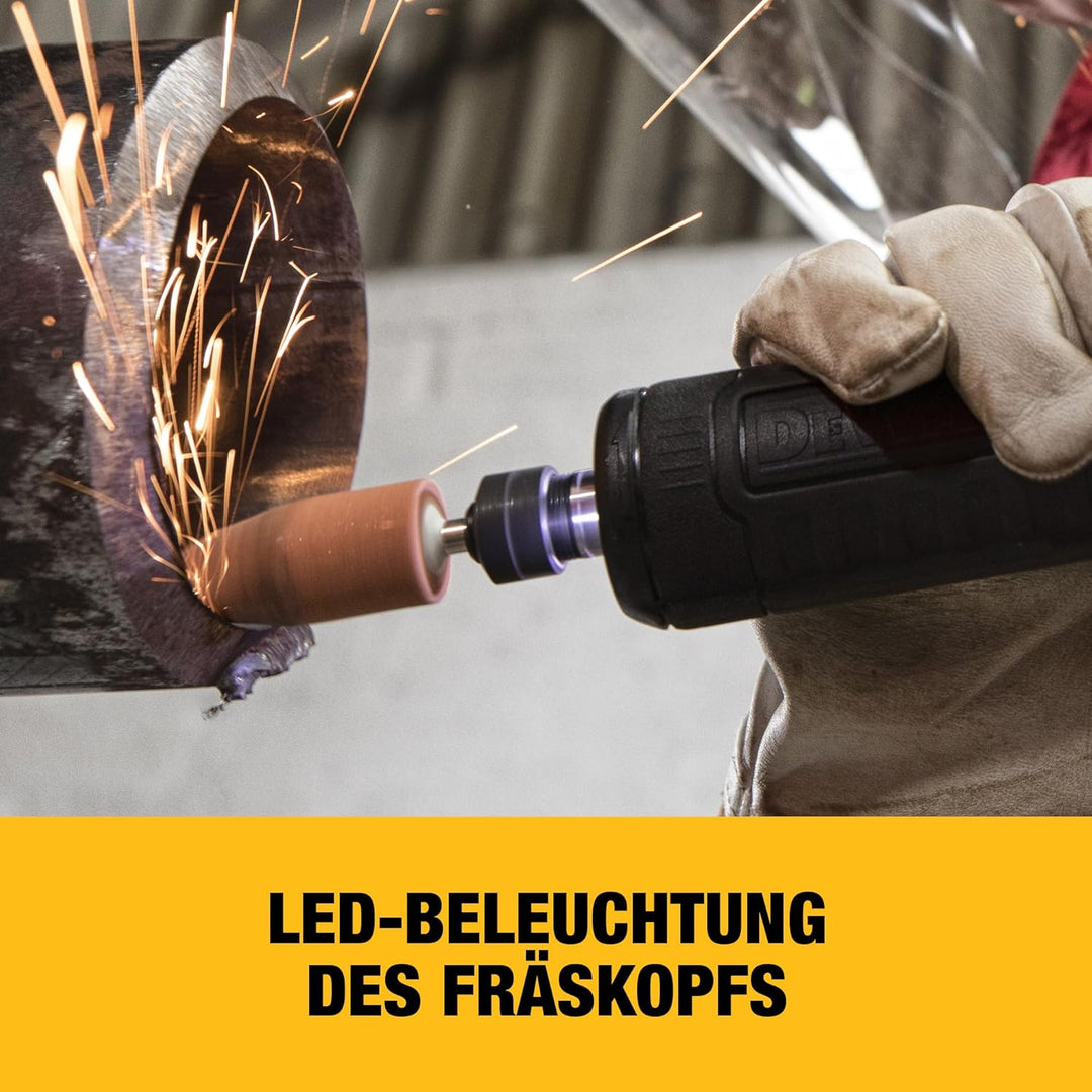 Dewalt Akku-Geradeschleifer (18V, bürstenlos, 6 mm Spannzange, dreistufige Drehzahlelektronik, LED-L