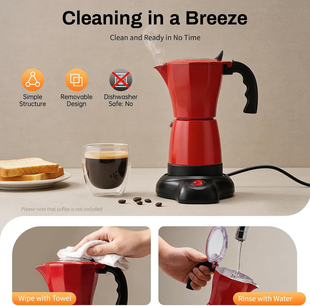 Elektrische Espressokocher &amp; Mokkakanne, 480W Moka Pot Kaffeekanne Inkl. Heizsockel, 300ML Espressok