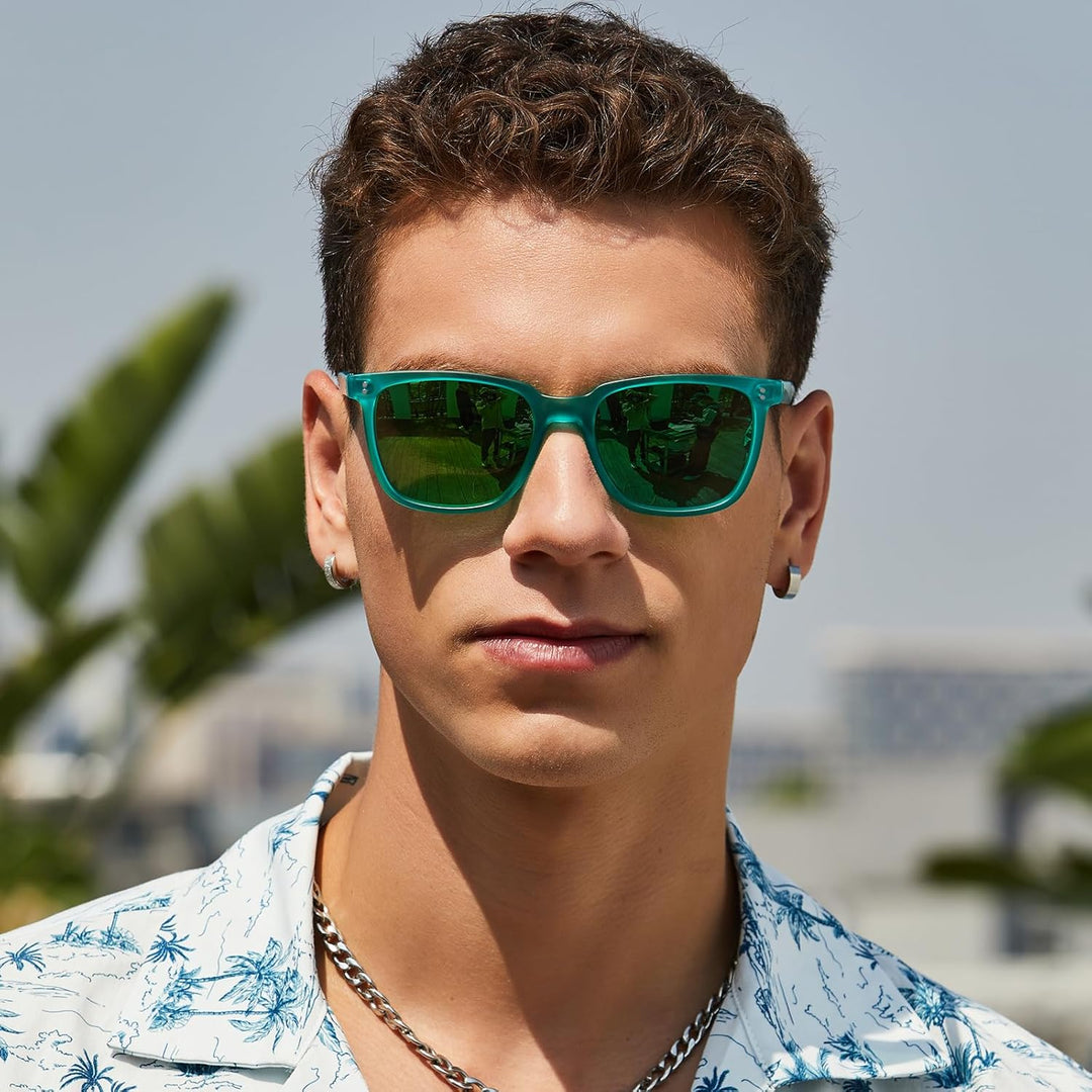 CARFIA Polarisierte Herren Sonnenbrille mit Rechteckig Acetatrahmen, 100% UV-Schutz Sportliche Sonne