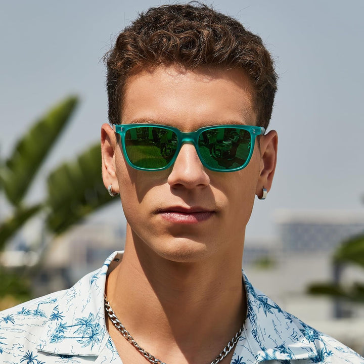 CARFIA Polarisierte Herren Sonnenbrille mit Rechteckig Acetatrahmen, 100% UV-Schutz Sportliche Sonne