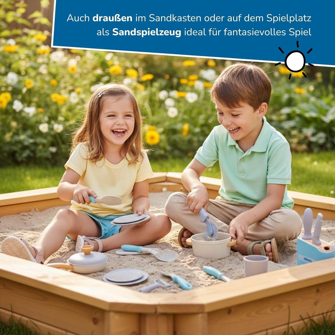 alldoro 68725 Koch- & Geschirrset mit Messerblock für Kinderküchen, 21 Teile aus nachhaltigem Kunsts