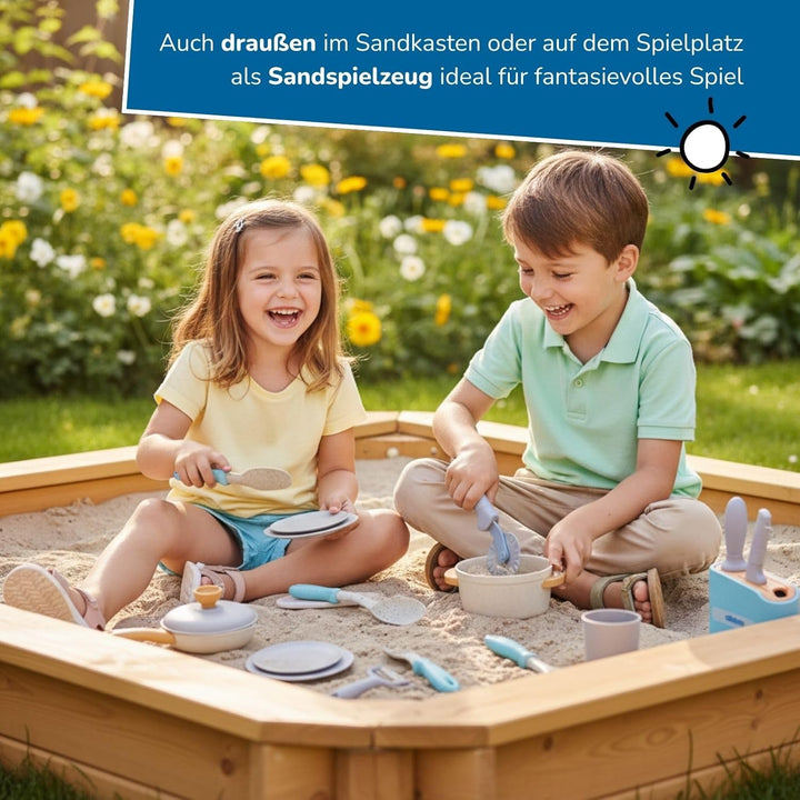 alldoro 68725 Koch- & Geschirrset mit Messerblock für Kinderküchen, 21 Teile aus nachhaltigem Kunsts