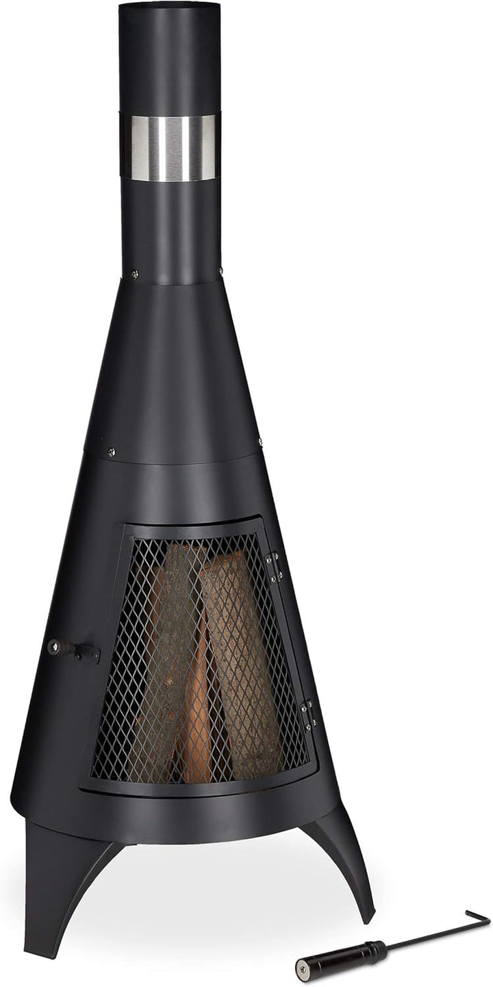 Relaxdays Terrassenofen mit Funkenschutz Tür, dekorative Feuerstelle für Holz, Gartenofen, HxD: 120x