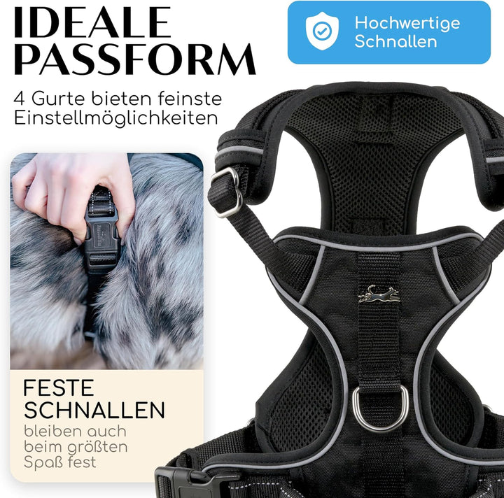 FREUDENTIER® Hundegeschirr mit atmungsaktiver Polsterung - Höchster Komfort & bombenfester Sitz - Mi