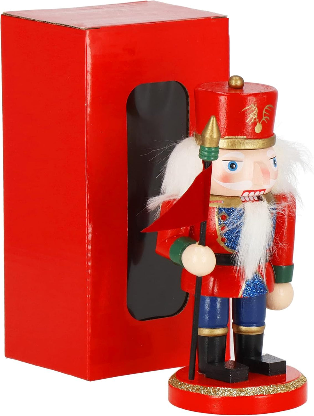 SPRINGOS Dekofigur Nussknacker Soldat mit Fahne 15 cm Weihnachtsdekoration Holzfigur Rot, Soldat Fah