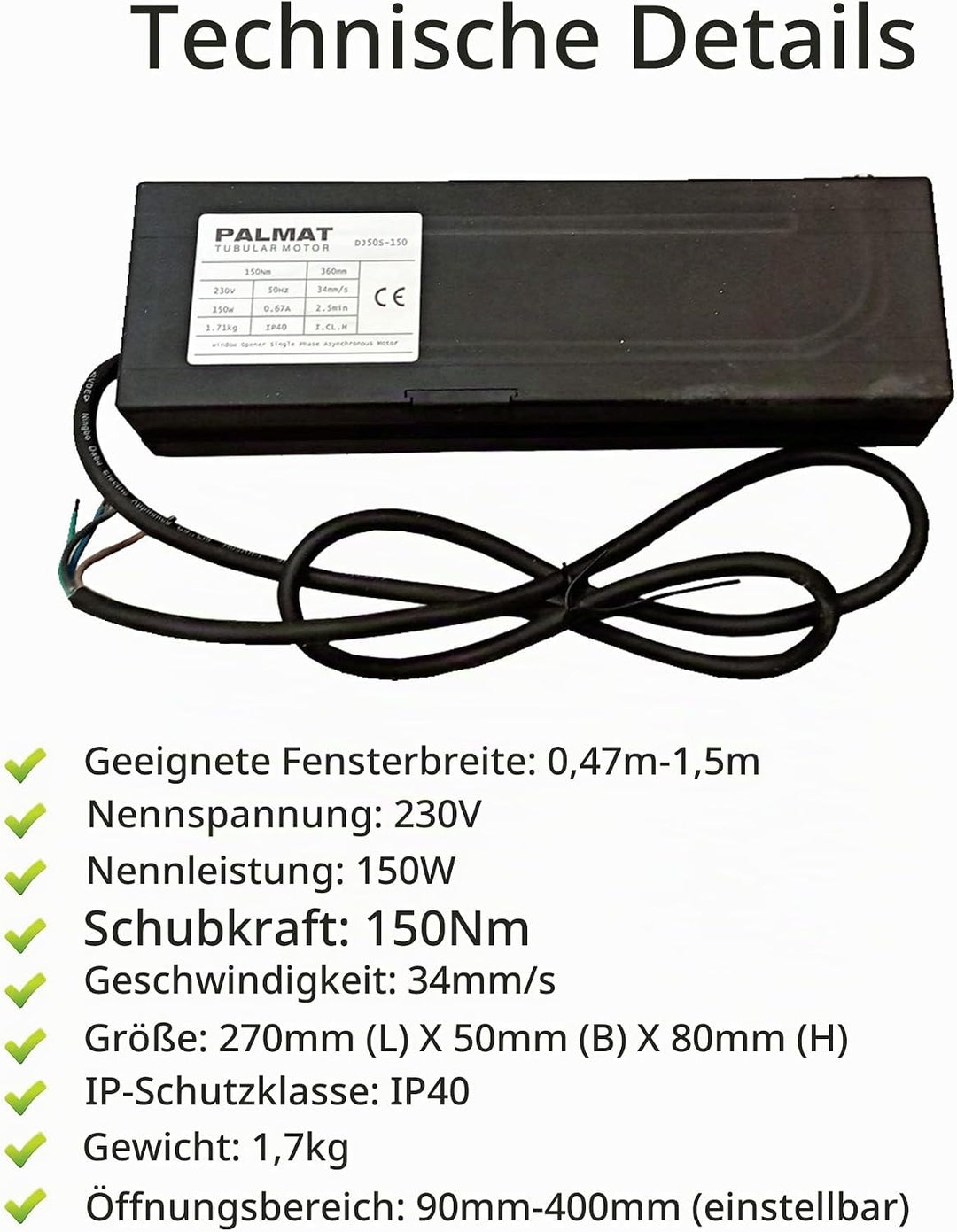 PALMAT – Elektronischer Fensteröffner mit Kettenantrieb, Geeignet für Schiebe-, Flügel- und Dachfens