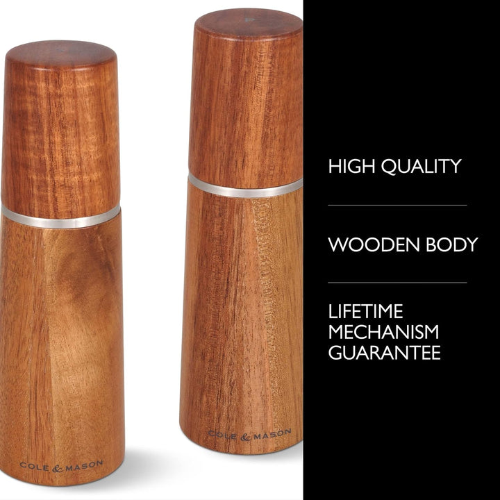 Cole & Mason Marlow Acacia Salzmühle und Pfeffermühle Holz, 2er Set, Akazienholz, 18.5cm, Gewürzmühl