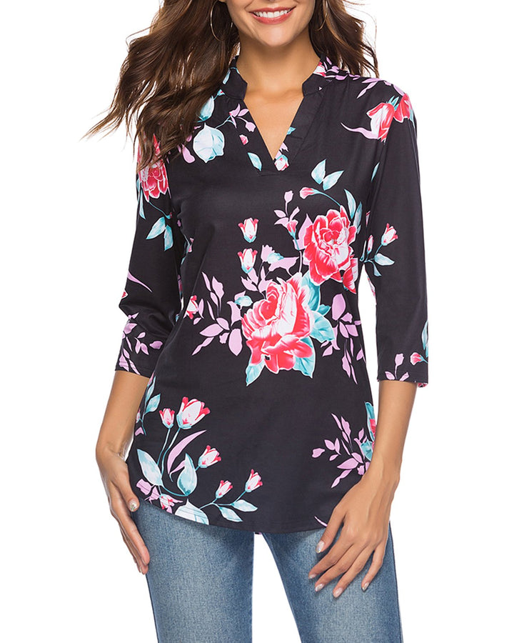 CEASIKERY Damen Shirt Tunic Shirt Tunic S Floral Black, S Floral Black