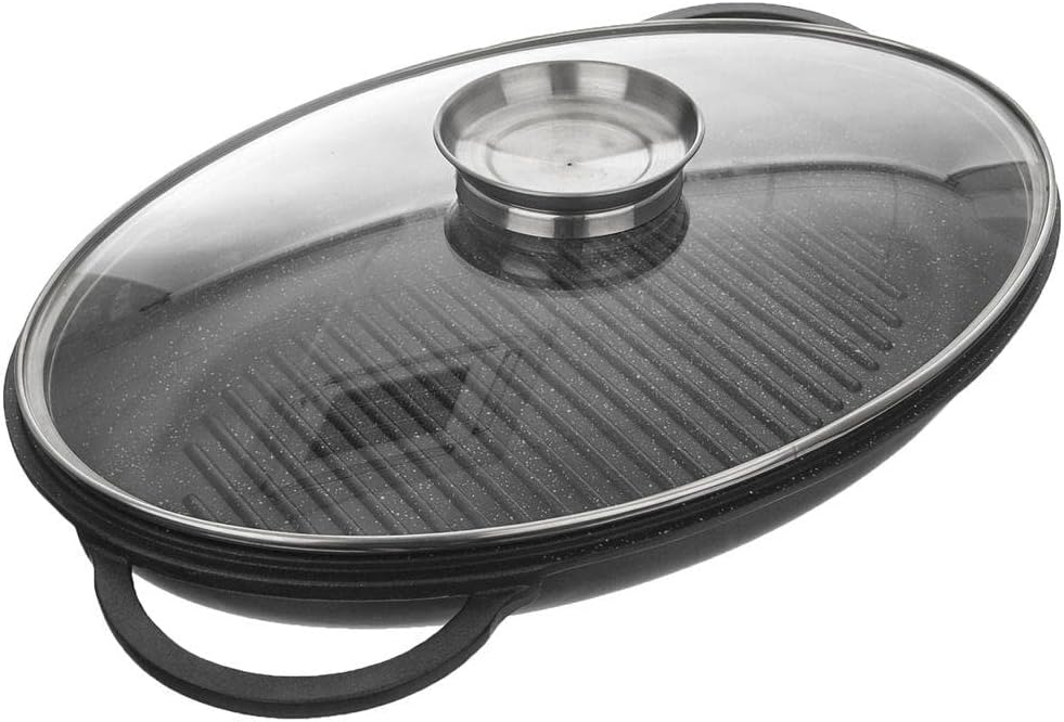 Grillpfanne Bratpfanne mit Deckel tief mit Granitbeschichtung GRANDE AROMA 43x28x6 cm
