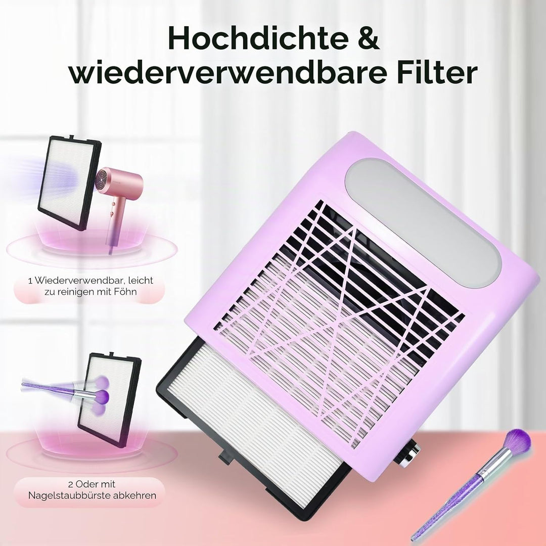 80W Nagelstaubsauger mit Wiederverwendbarem Filter und Bürste, Leistungsstarker Staubabsaugung für N