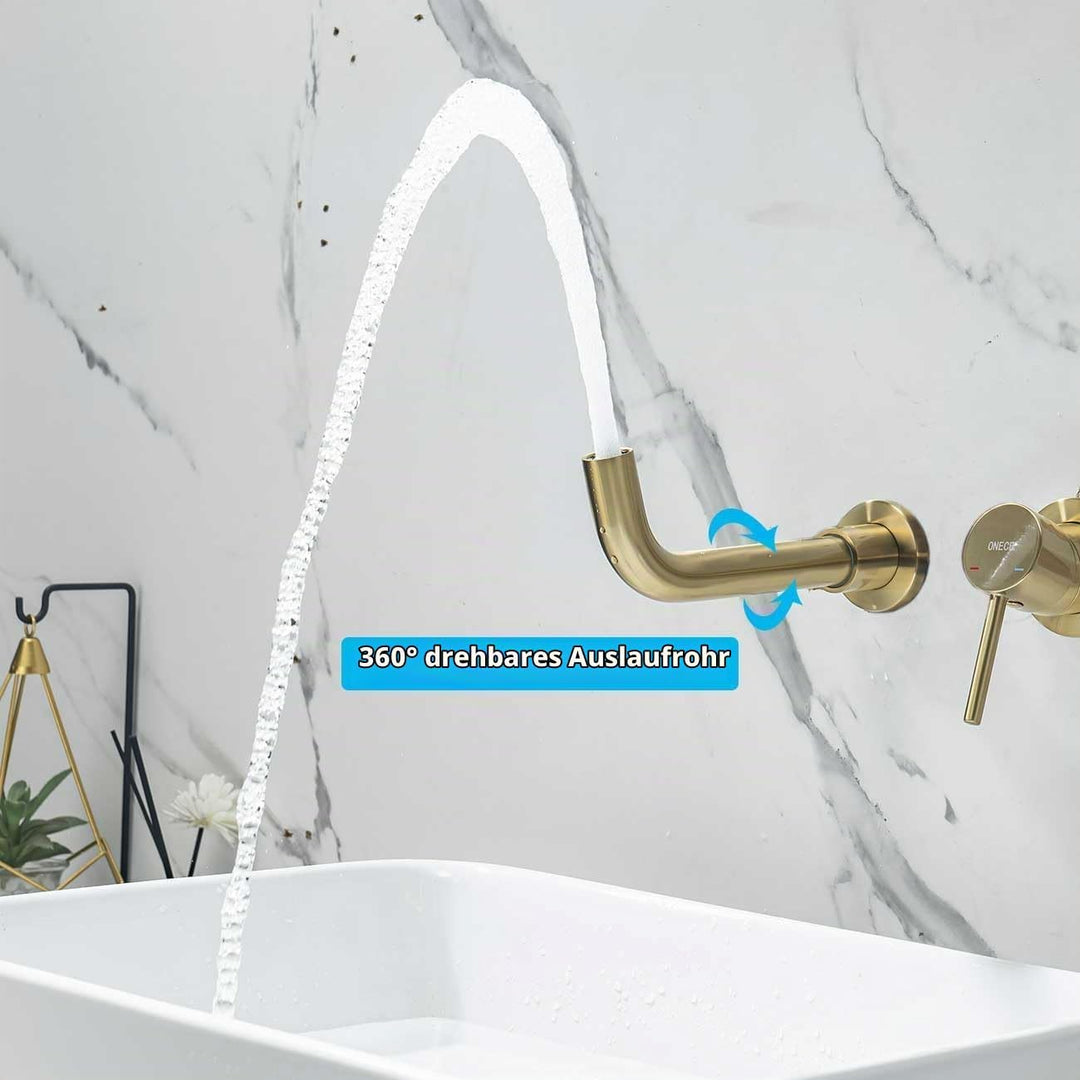 ONECE Unterputz Waschtischarmatur Wandmontage mit 360° Auslauf, Wasserhahn Bad Wandarmatur mit Ausla