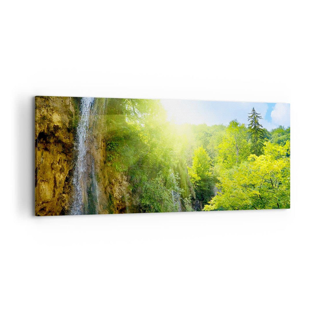 Wandbilder Dekoration Wohnzimmer Wasserfall Forrest Himmel Panorama Bilder auf Leinwand 120x50cm Lei