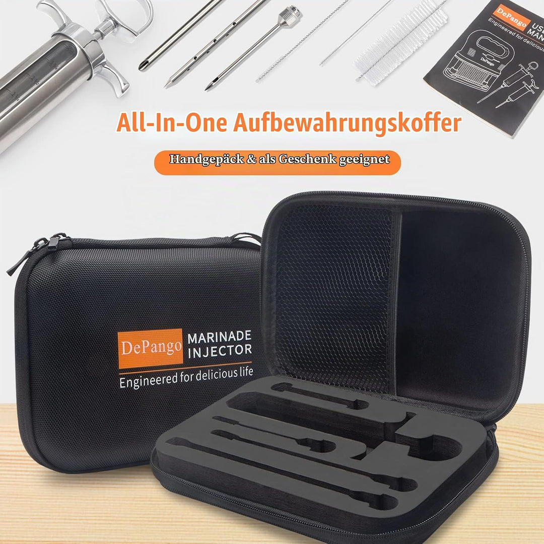 DePango Fleischspritze, Edelstahl Marinadenspritze Kit mit 3 Fleisch Nadeln für BBQ Smoker Grillrauc