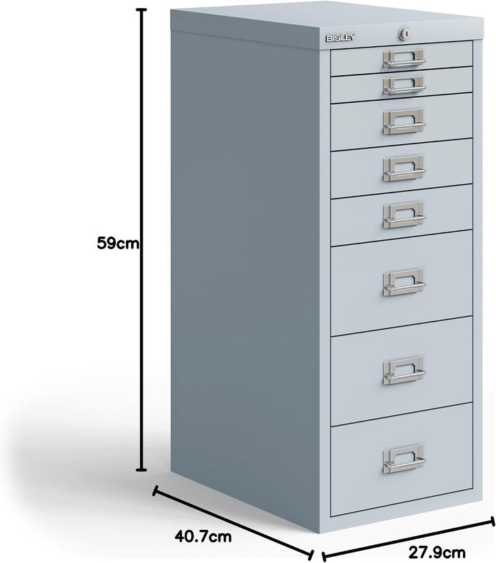 BISLEY MultiDrawer, LA298, DIN A4, 8 Schubladen (2 + 3 + 3 Schubladen), 645 lichtgrau, Metall, Licht