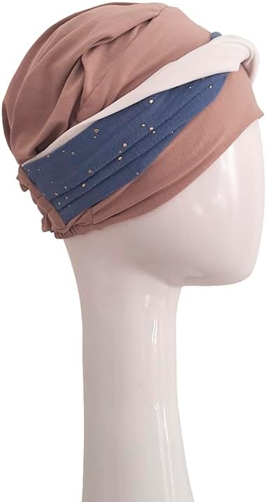 CAREBELL Elegance Denim Palms Turban-Mütze aus Bambus für Chemotherapie oder Alopezie