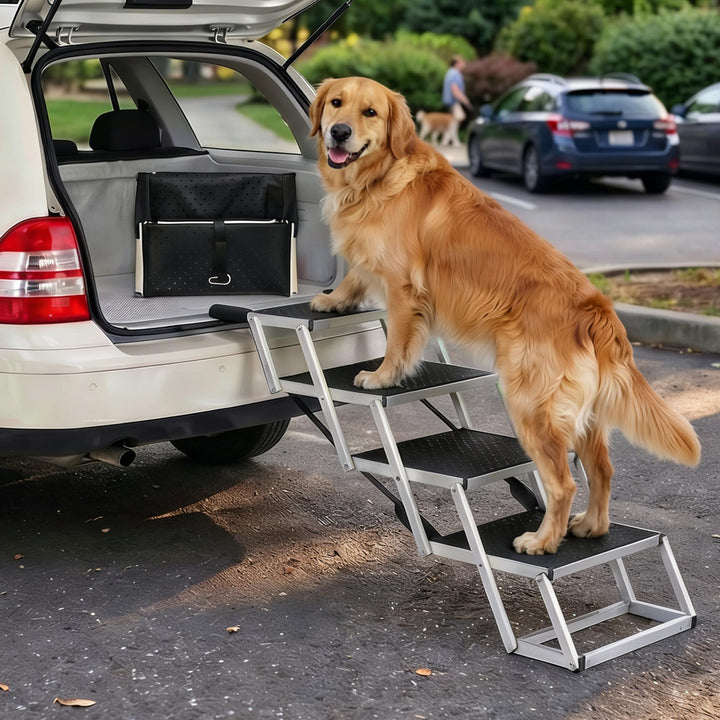 Hundetreppe Auto Klappbar – 4, 5 oder 6 Stufen für niedrige bis hohe Kofferraumhöhen (63–81 cm) – Fü
