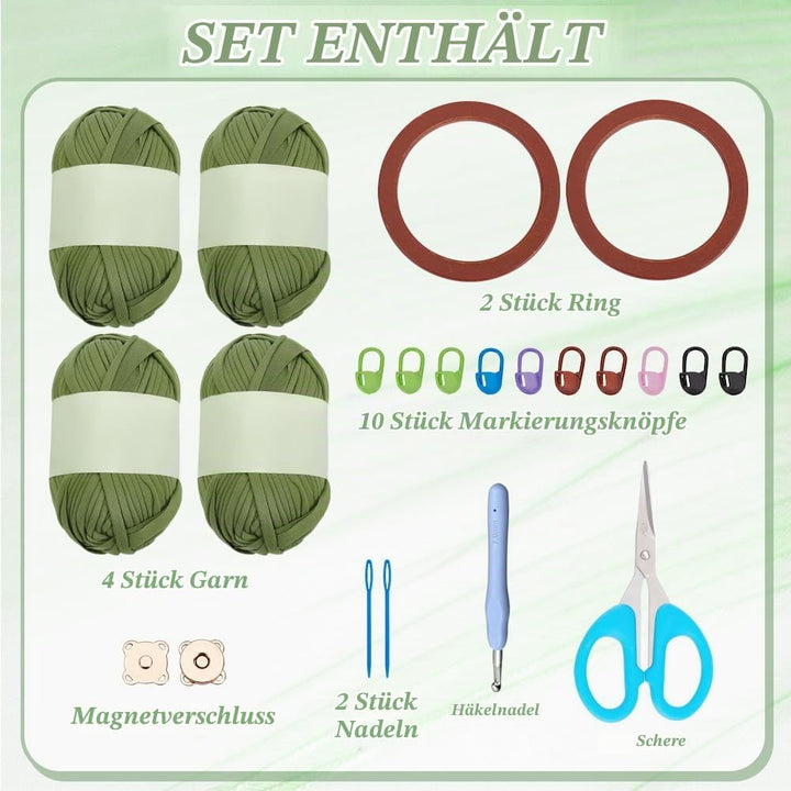 FREEBLOSS Häkeltaschen Set Für Anfänger Häkel Einkaufstasche Mit Holzgriff Häkeltaschen Starter Set