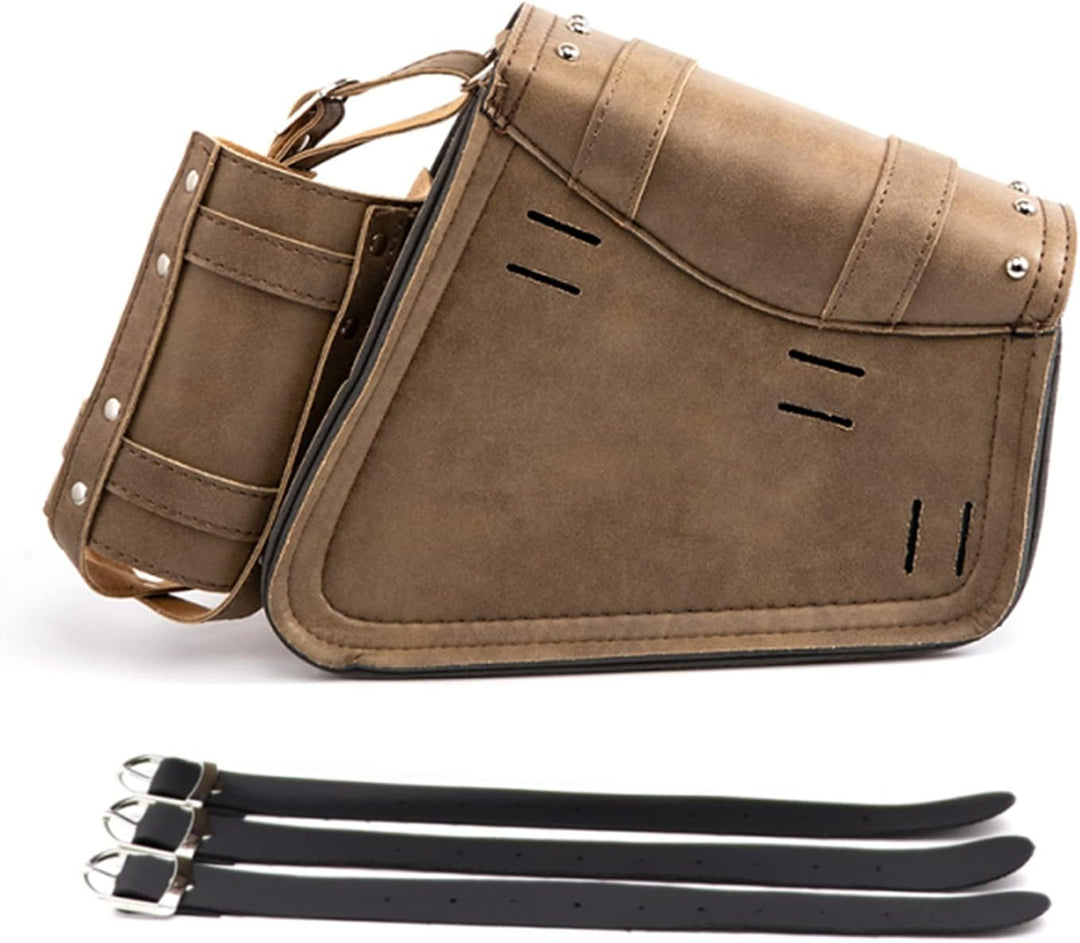 APEBAZY Motorrad-Satteltaschen - Braunes PU-Leder Schwingentasche Seitentaschen Dreieckige Gepäcktas
