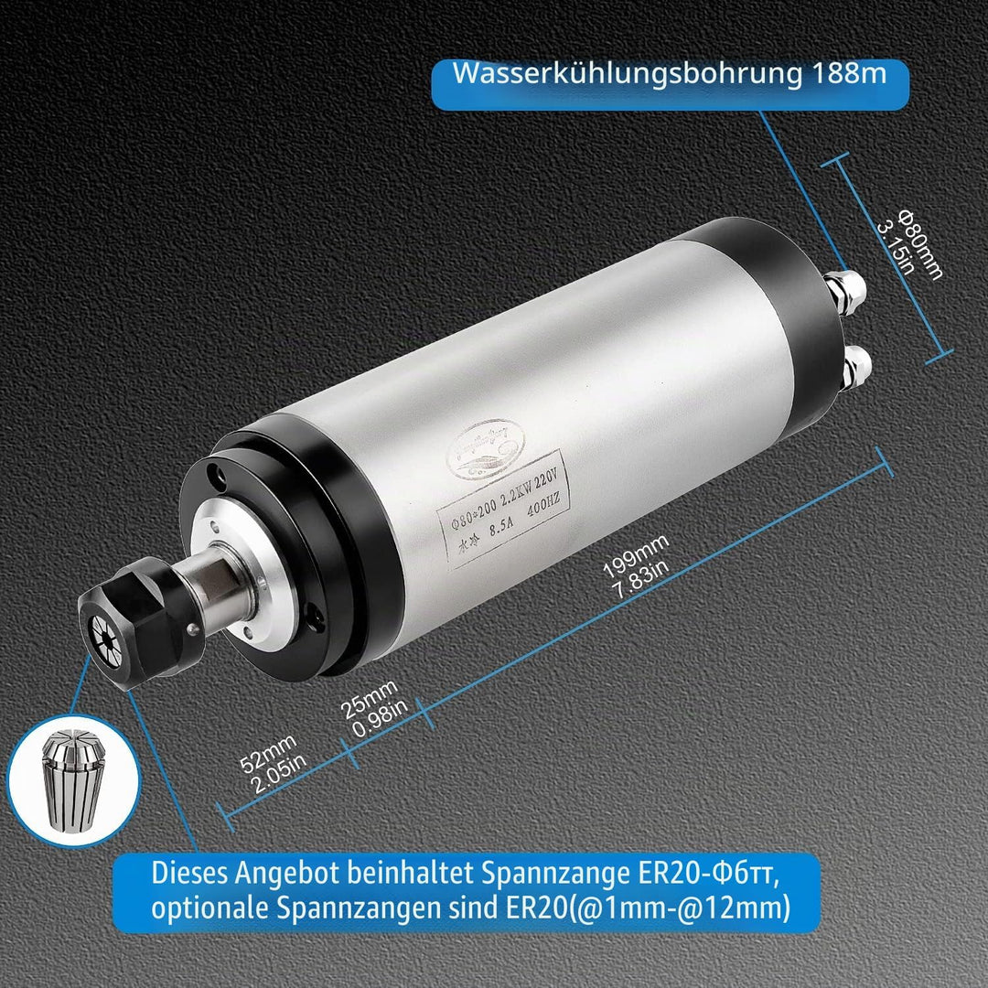CNC Spindelmotor Wassergekühlter Spindelmotor 80 mm Spindel 220 V 2,2 kW 2200 W Spindel CNC-Motor 4