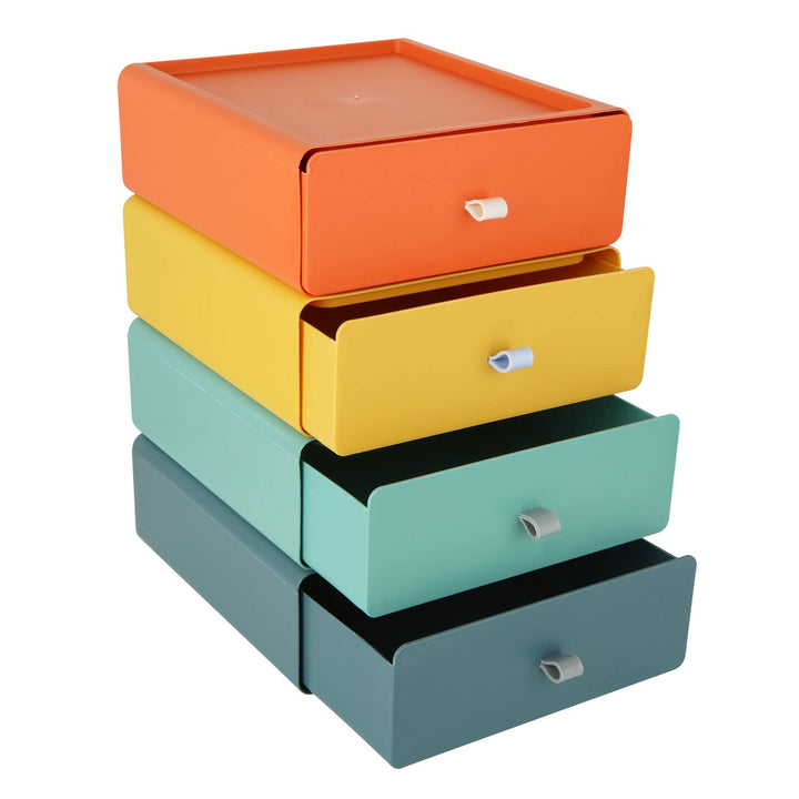 MIVIDE 4er Stapelbare Schubladenboxen, 20.5 x 19.5 x 7.3cm Aufbewahrungsbox mit Schubladen, Plastik
