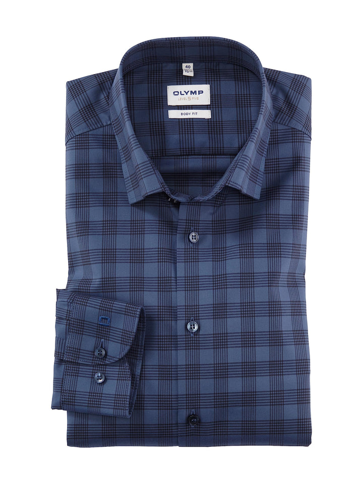 OLYMP Herren Businesshemd Langarm Level Five,Kariert,Body fit,Under Button Down 42 Rauchblau 13, 42