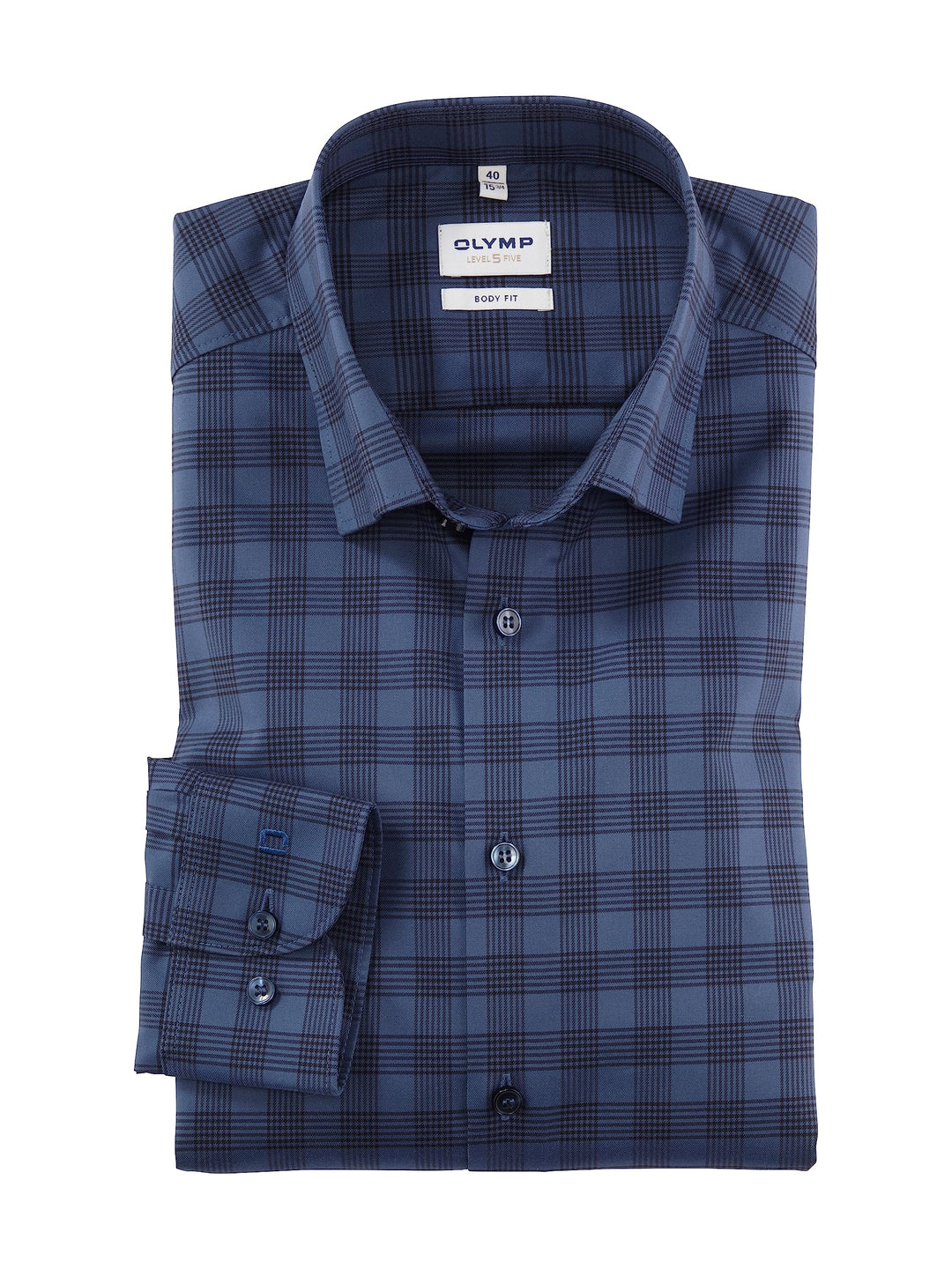 OLYMP Herren Businesshemd Langarm Level Five,Kariert,Body fit,Under Button Down 44 Rauchblau 13, 44