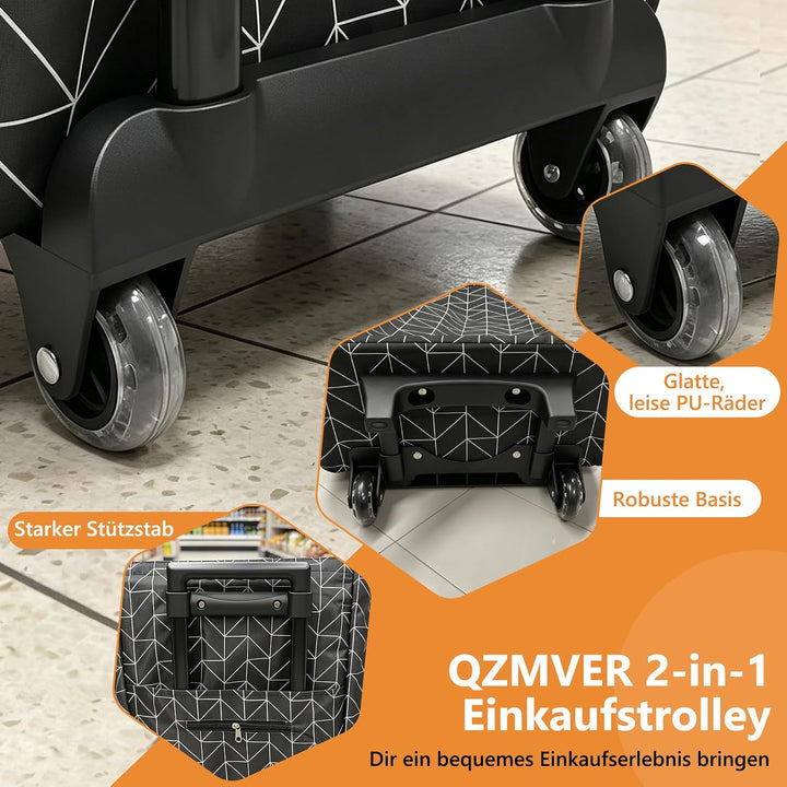 2-in-1 Einkaufstrolley Klappbar, Einkaufstrolley klappbar Abnehmbare Tasche 23 L, Grosse Einkaufstas