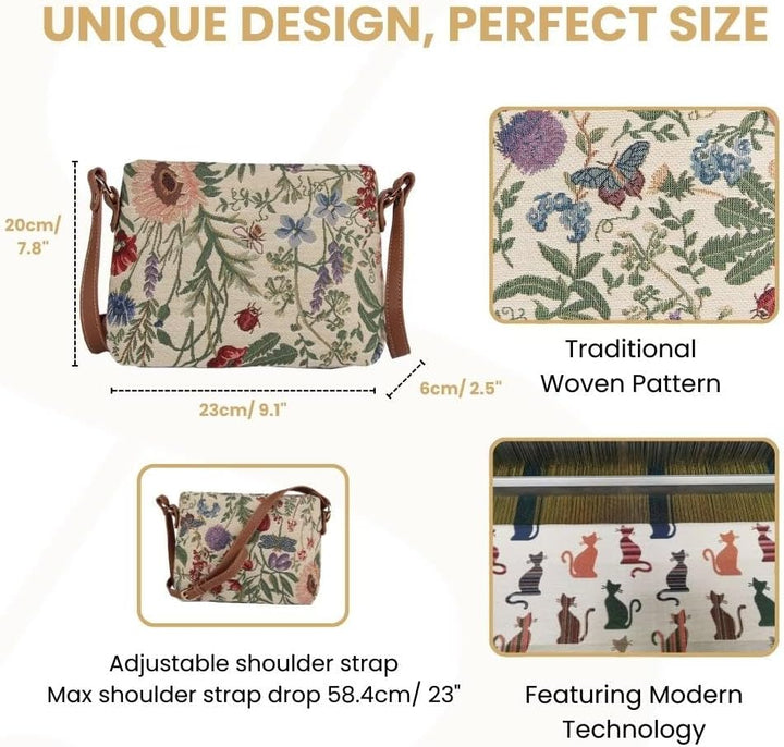 Signare Tapisserie Kleine Handtasche Damen, Umhängetasche Damen, Schultertasche Damen Morgengarten,