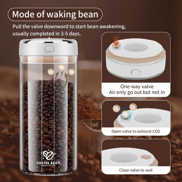 1700ML Vakuum Kaffeedose, Kaffeebehälter Luftdicht mit Auslassventil und Datumsanzeige, Kaffeebohnen