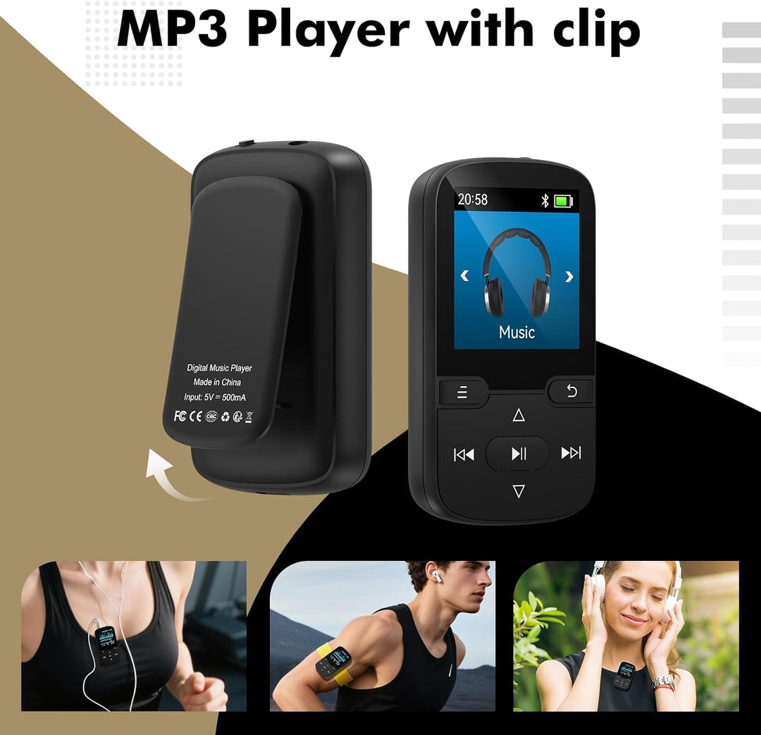 64 GB MP3 Player Bluetooth 5.3 mit Clip Kinder Tragbarer HiFi-Sport-Musikplayer (28g), FM-Radio, Sch