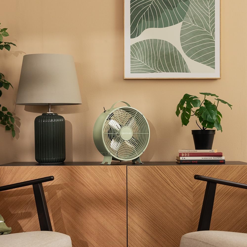 Cecotec - Tischventilatoren EnergySilence 400 RetroDesk Green, 25 W Strom, 8 Zoll, 4 aerodynamische