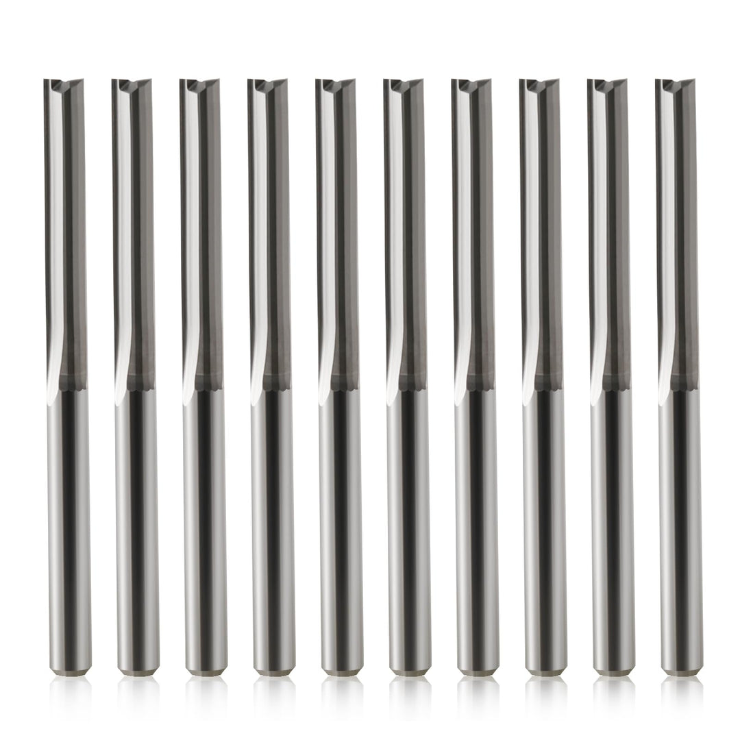 10 Stück CNC-Fräser, gerader Fräser mit 1/8 Zoll Schaft, gerade Nuten, 2-Nuten, 22 mm CEL/45 mm OAL,