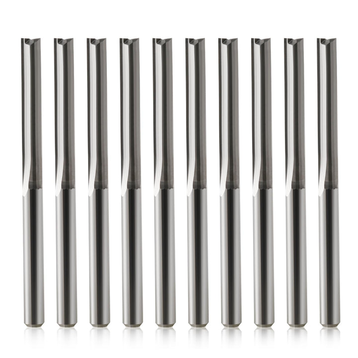 10 Stück CNC-Fräser, gerader Fräser mit 1/8 Zoll Schaft, gerade Nuten, 2-Nuten, 22 mm CEL/45 mm OAL,