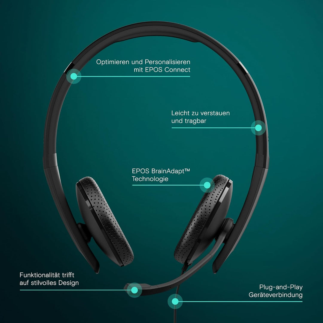 EPOS I SENNHEISER C10 USB Headset mit Mikrofon, Kabelgebundene Kopfhörer mit einfachem und flexiblem