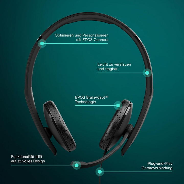 EPOS I SENNHEISER C10 USB Headset mit Mikrofon, Kabelgebundene Kopfhörer mit einfachem und flexiblem
