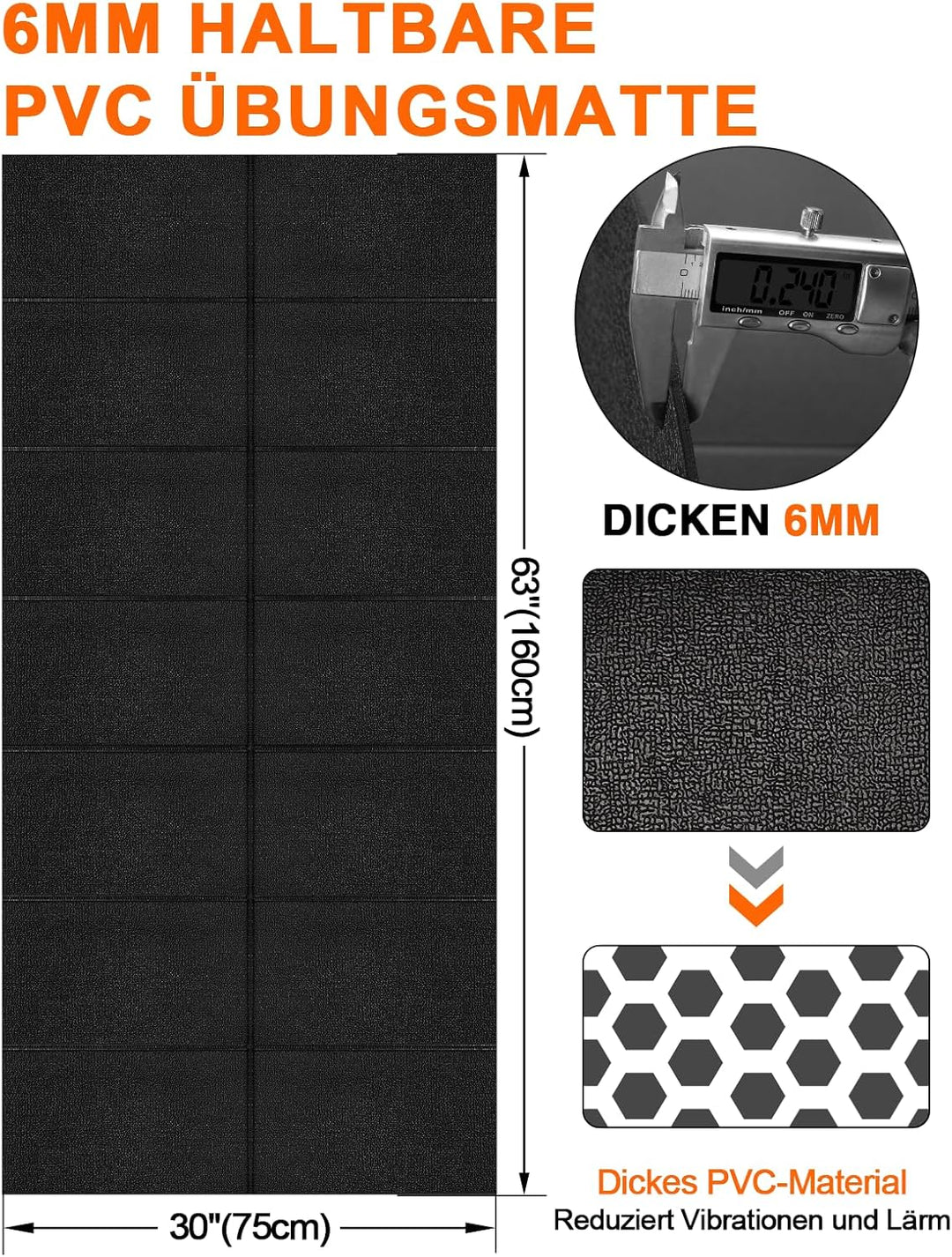 Faltbare Bodenschutzmatte Fitness Unterlegmatte für Fitnessgeräte, 160x75cm/180x80cm/244cmx91cm,6mm