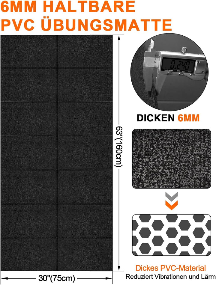 Faltbare Bodenschutzmatte Fitness Unterlegmatte für Fitnessgeräte, 160x75cm/180x80cm/244cmx91cm,6mm