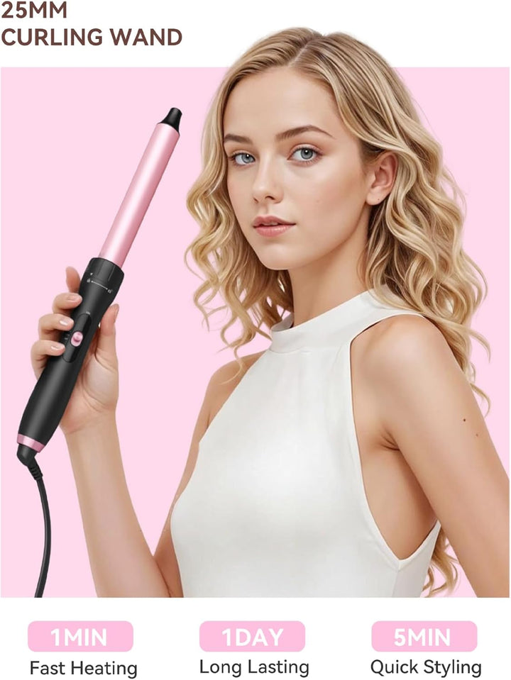 LANDOT Lockenstab mit Thermobürste 5-in-1 Set: Für Volumen & definierte Locken, 38mm Bürstenkopf & 4