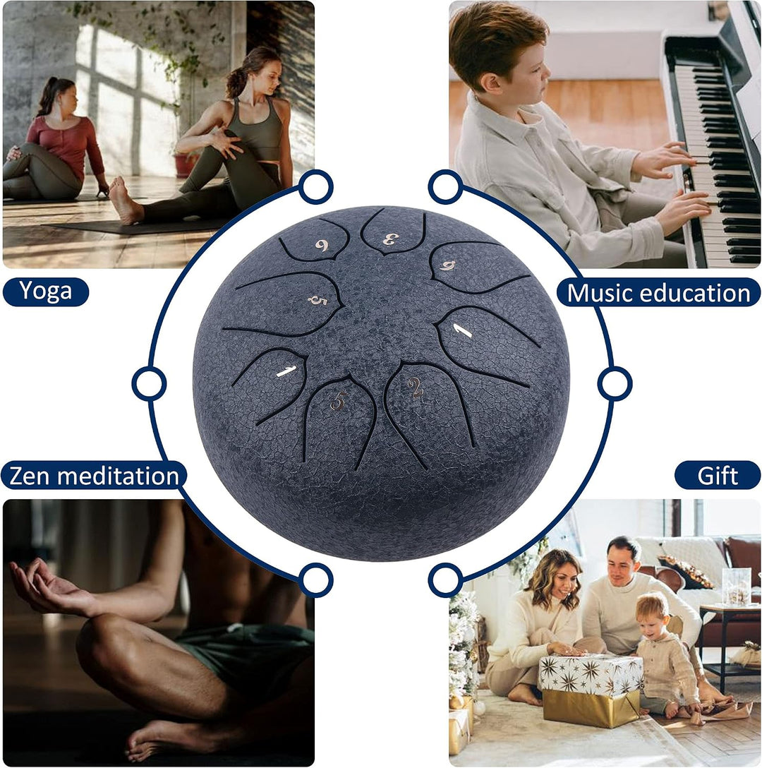 LOMUTY Stahlzungentrommel, 6 Zoll 15 cm Steel Tongue Drum, C-Dur 8 Noten, Handtrommel HandPan Drum m