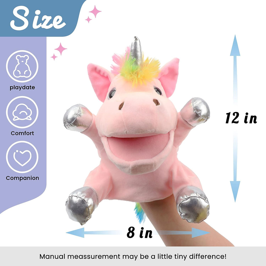 Hopearl Plüsch Einhorn Handpuppe mit offenem beweglichem Mund für fantasievolles Spiel, Rollenspiel,