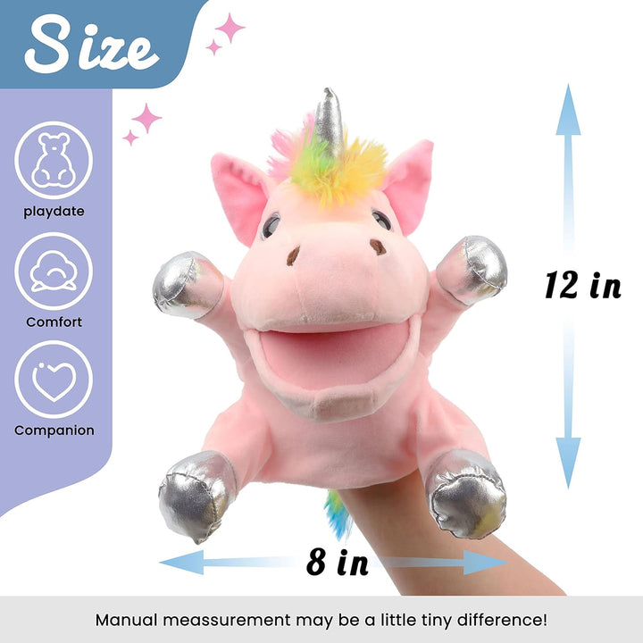 Hopearl Plüsch Einhorn Handpuppe mit offenem beweglichem Mund für fantasievolles Spiel, Rollenspiel,